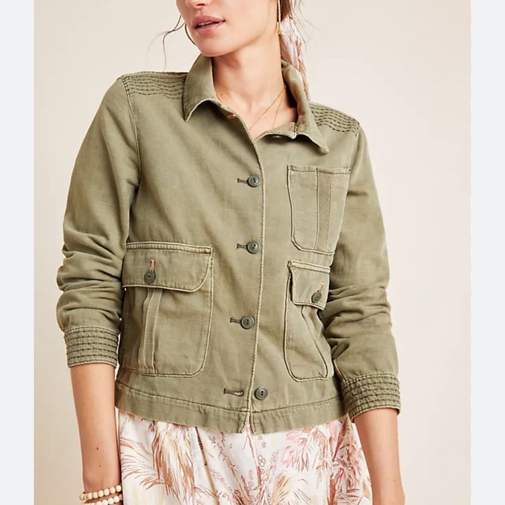 Anthropologie Maisie Chore Cropped Utility Twill Cargo Pocket Jacket Size small